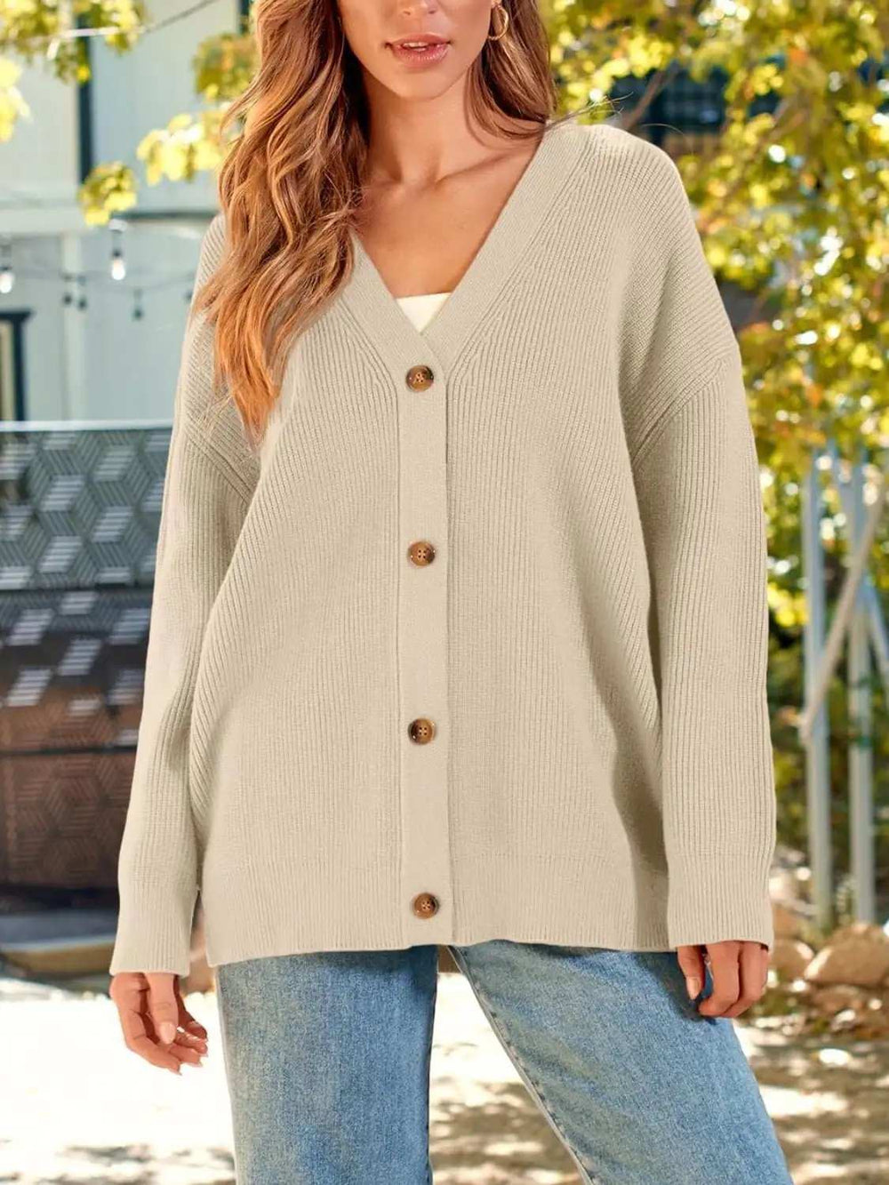 Button Down Long Sleeve Cardigan - Trendsi - Flyclothing LLC