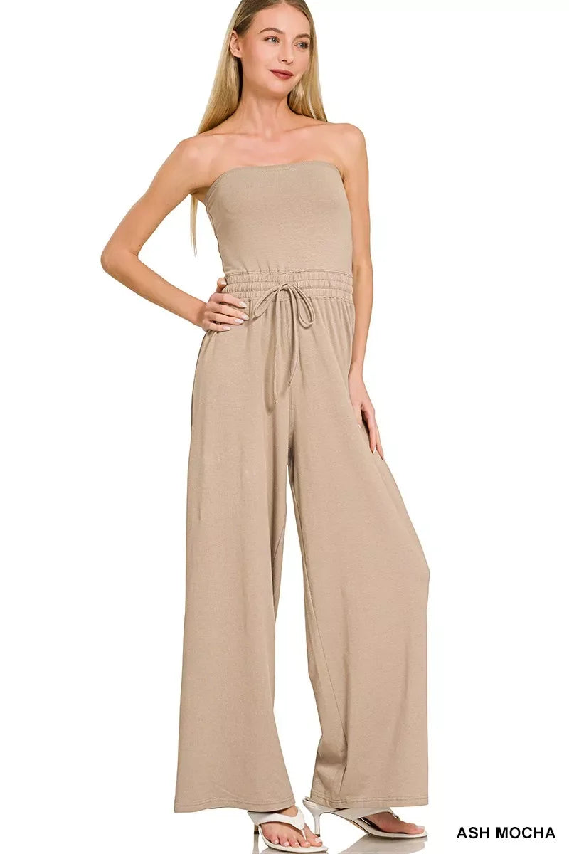 Zenana Tube Top Jumpsuit with Drawstring Waist - Trendsi - Flyclothing LLC