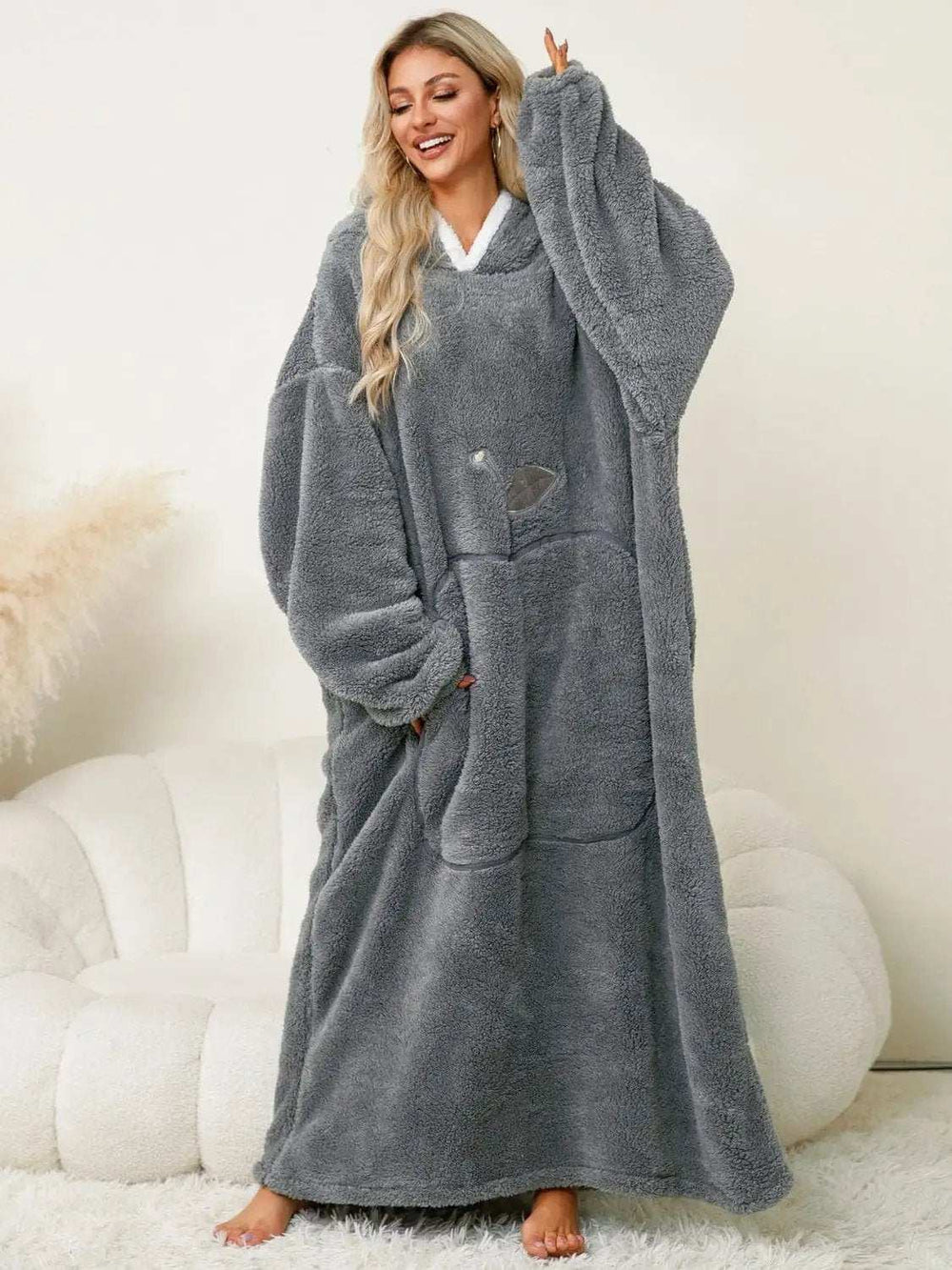 Pocketed Contrast Long Sleeve Hooded Lounge Dress - Trendsi - Flyclothing LLC
