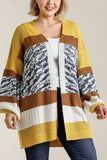 Umgee Full Size Color Block Open Front Longline Cardigan Plus Size - Trendsi - Flyclothing LLC