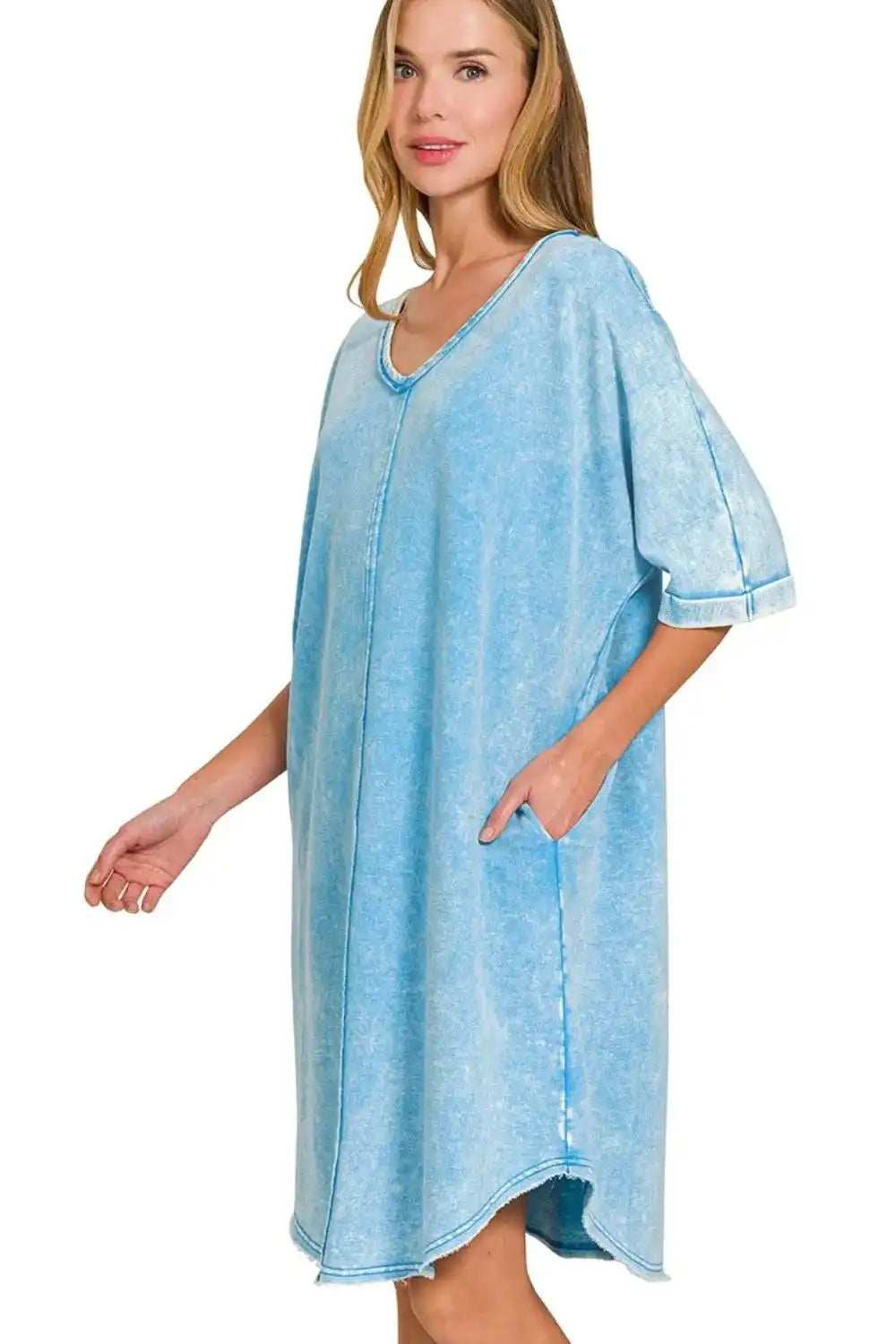 Zenana Acid-washed French Terry Tee Shirts Dress - Trendsi - Flyclothing LLC