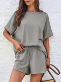 Round Neck T-Shirt and Drawstring Shorts Set - Trendsi - Flyclothing LLC