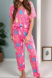 Printed V-Neck Short Sleeve Top and Pants Lounge Set - Trendsi - Flyclothing LLC