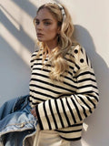 Striped Round Neck Long Sleeve Knit Top - Trendsi - Flyclothing LLC