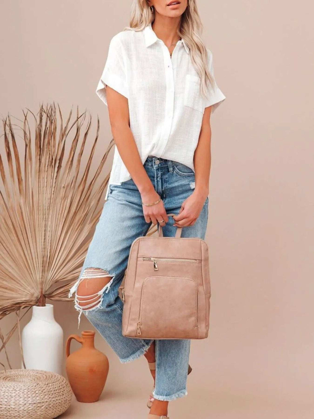 Full Size Button Up Short Sleeve Shirt Plus Size - Trendsi - Flyclothing LLC