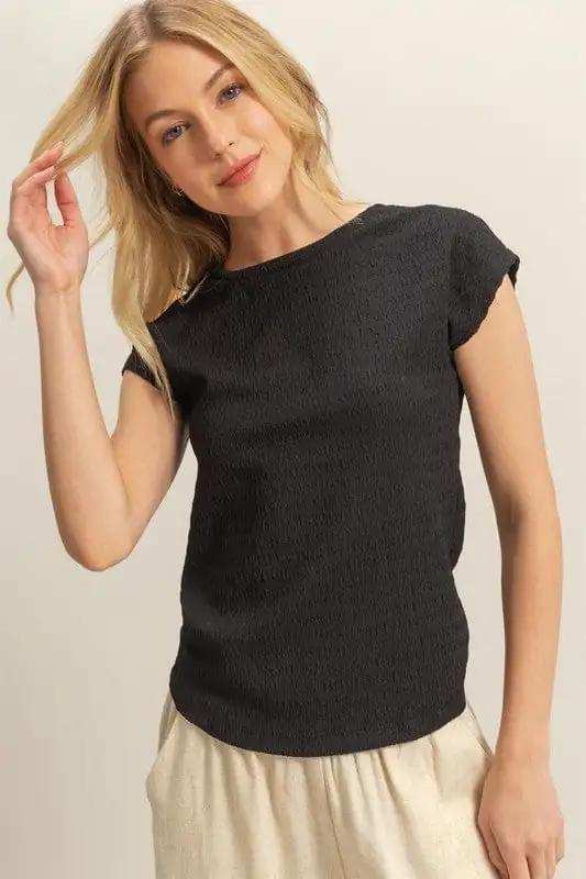 HYFVE Textured Round Neck Cap Sleeve Knit Top - Trendsi - Flyclothing LLC