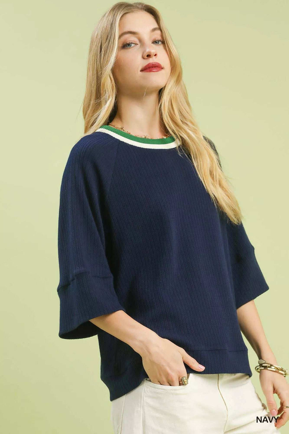 Umgee Ribbed Knit Top with Contrast Trim - Trendsi - Flyclothing LLC