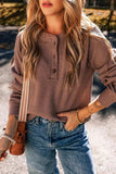 Waffle-Knit Round Neck Long Sleeve Blouse - Trendsi - Flyclothing LLC