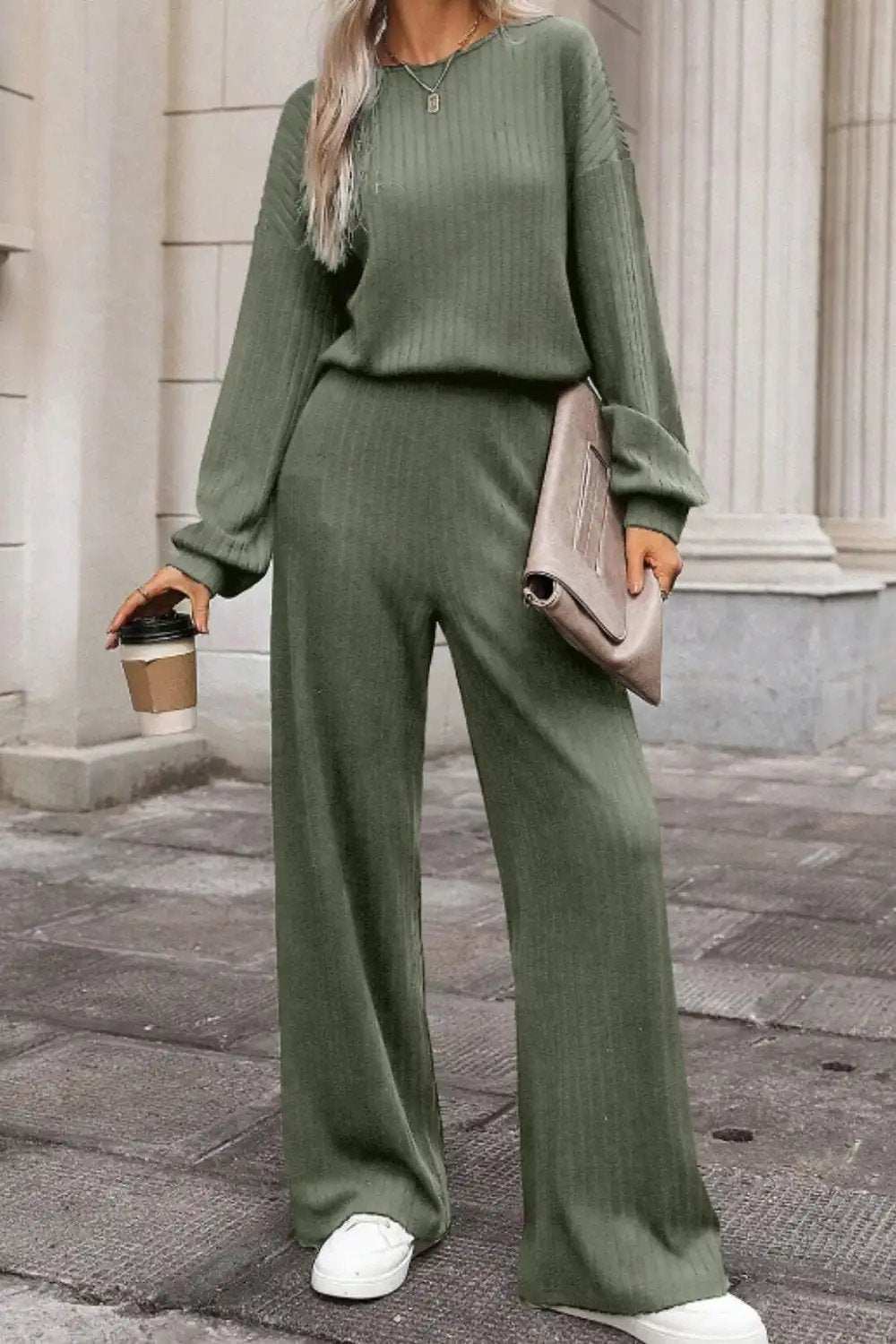 Round Neck Long Sleeve Jumpsuit - Trendsi - Flyclothing LLC