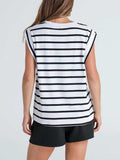 Striped Round Neck Cap Sleeve T-Shirt - Trendsi - Flyclothing LLC