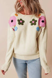 Crochet Flower Round Neck Dropped Shoulder Sweater - Trendsi - Flyclothing LLC