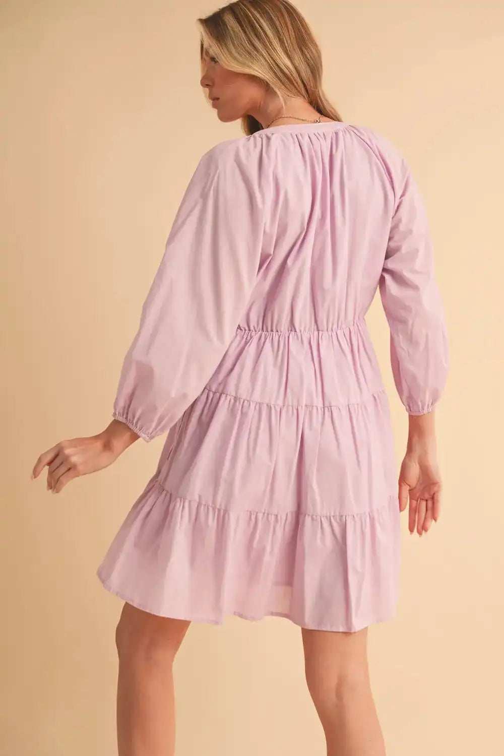 Aemi + Co Notched Balloon Sleeve Tiered Mini Dress - Trendsi - Flyclothing LLC