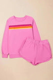 Full Size Contrast Striped Round Neck Top and Shorts Set - Trendsi - Flyclothing LLC
