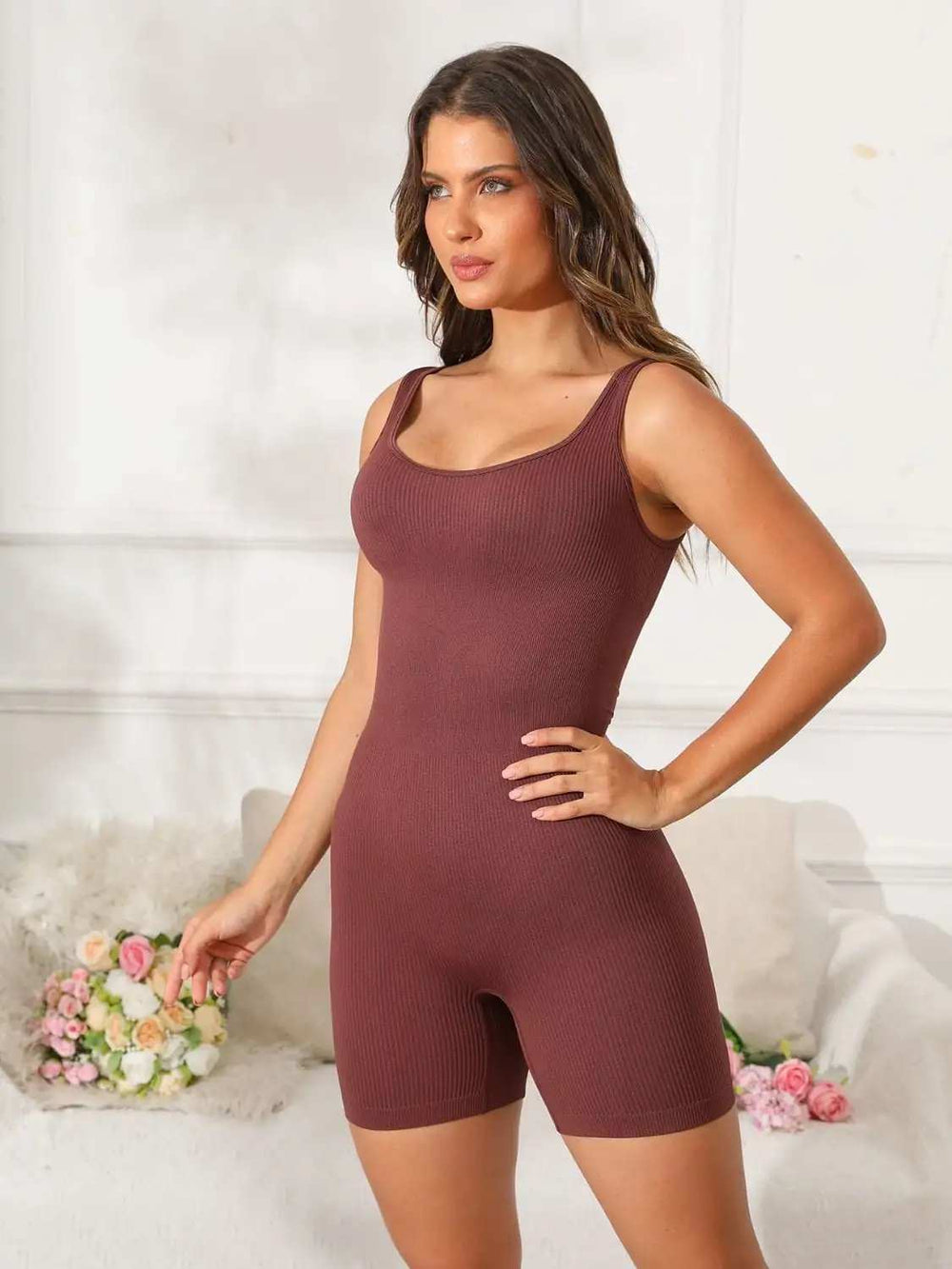 Scoop Neck Wide Strap Active Romper - Trendsi - Flyclothing LLC