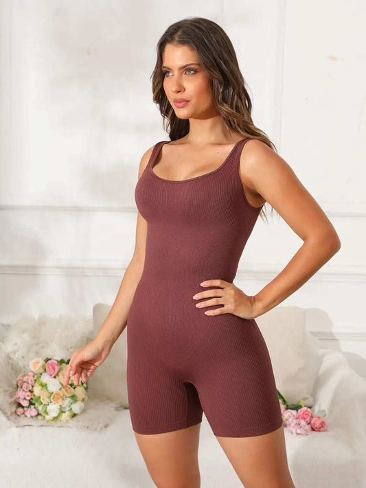 Scoop Neck Wide Strap Active Romper - Trendsi - Flyclothing LLC