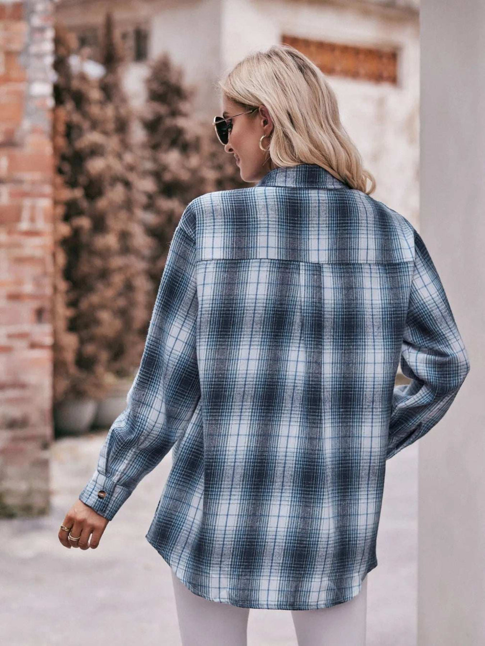 Plaid Button-Down Long Sleeve Shirt - Trendsi - Flyclothing LLC