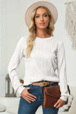 Textured Round Neck Long Sleeve Blouse - Trendsi - Flyclothing LLC