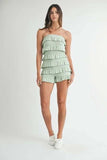 MABLE Pointelle Knit Fabric Ruffled Tube Romper - Trendsi - Flyclothing LLC