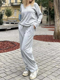 V-Neck Long Sleeve Top and Pants Set - Trendsi - Flyclothing LLC