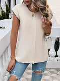 Round Neck Cap Sleeve Knit Top - Trendsi - Flyclothing LLC