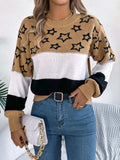 Star Contrast Round Neck Sweater - Trendsi - Flyclothing LLC