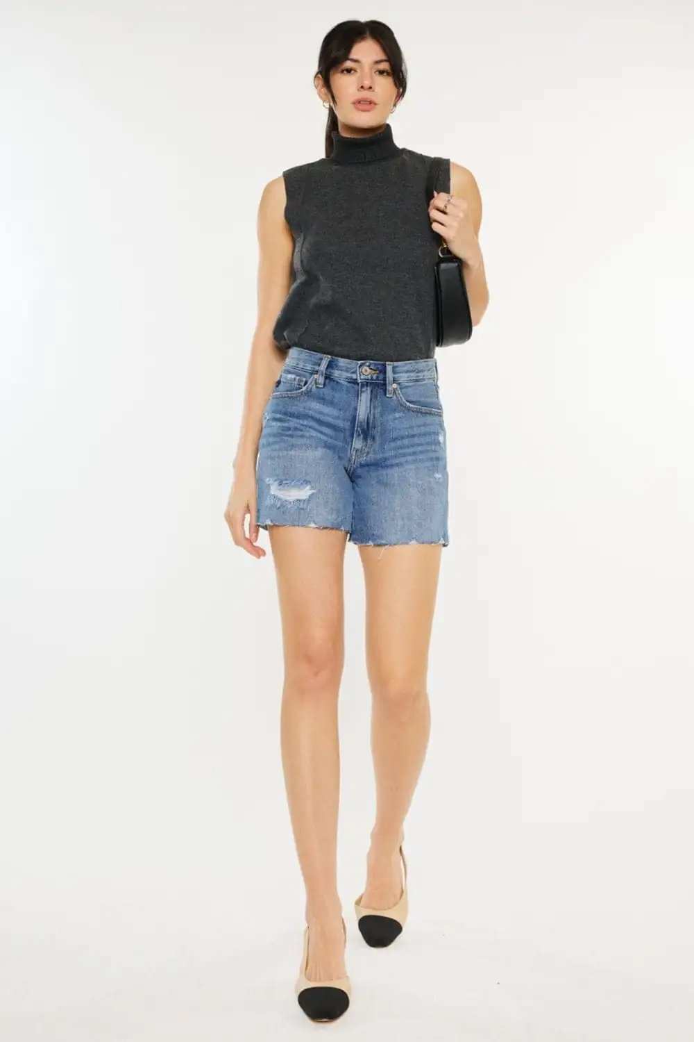 Kancan Distressed High Waist Denim Shorts - Trendsi - Flyclothing LLC