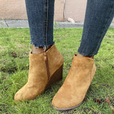 Round Toe Wedge Ankle Boots - Trendsi - Flyclothing LLC
