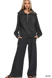 Zenana Ribbed High Neck Half Zip Pullover & Pants Set - Trendsi - Flyclothing LLC