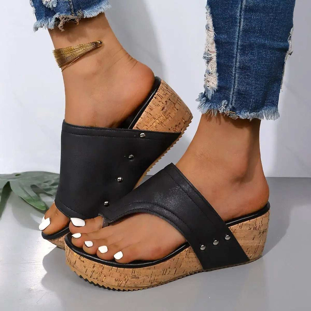 PU Leather Wedge Sandals - Trendsi - Flyclothing LLC