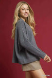 Umgee V-Neck Sweater with Wide Trim Detail - Trendsi - Flyclothing LLC