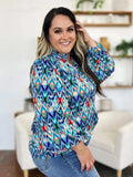Double Take Full Size Printed Balloon Sleeve Blouse - Trendsi - Flyclothing LLC