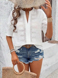 Eyelet Notched Flounce Sleeve Blouse - Trendsi - Flyclothing LLC