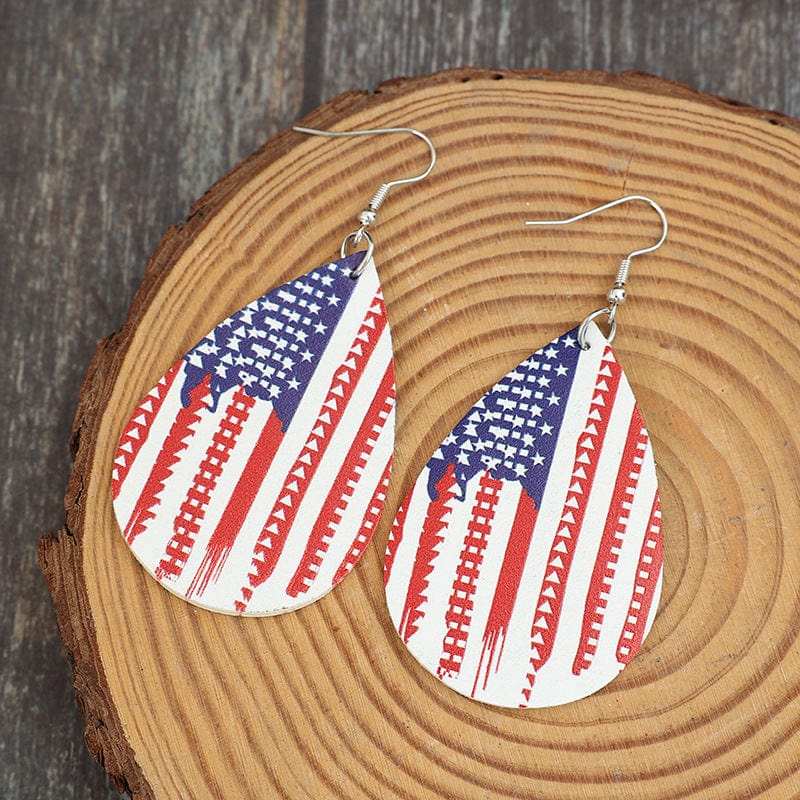 PU Leather US Flag Teardrop Shape Earrings - Trendsi - Flyclothing LLC