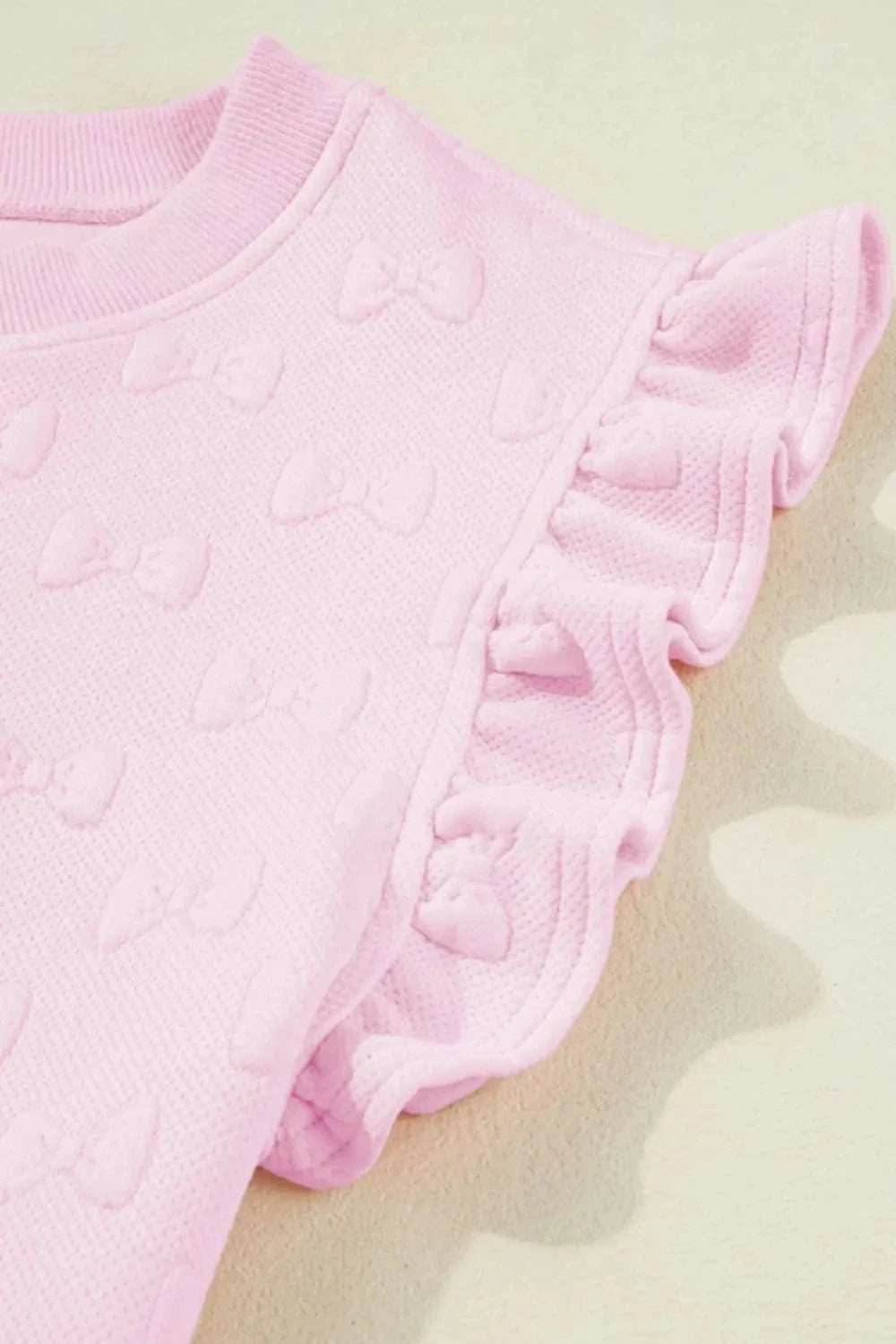 Bow Jacquard Ruffle Cap Sleeve Top and Shorts Set - Trendsi - Flyclothing LLC