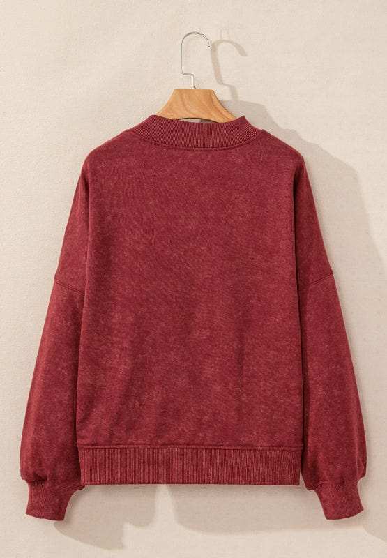 Mock Neck Dropped Shoulder Sweatshirt - Trendsi - Flyclothing LLC