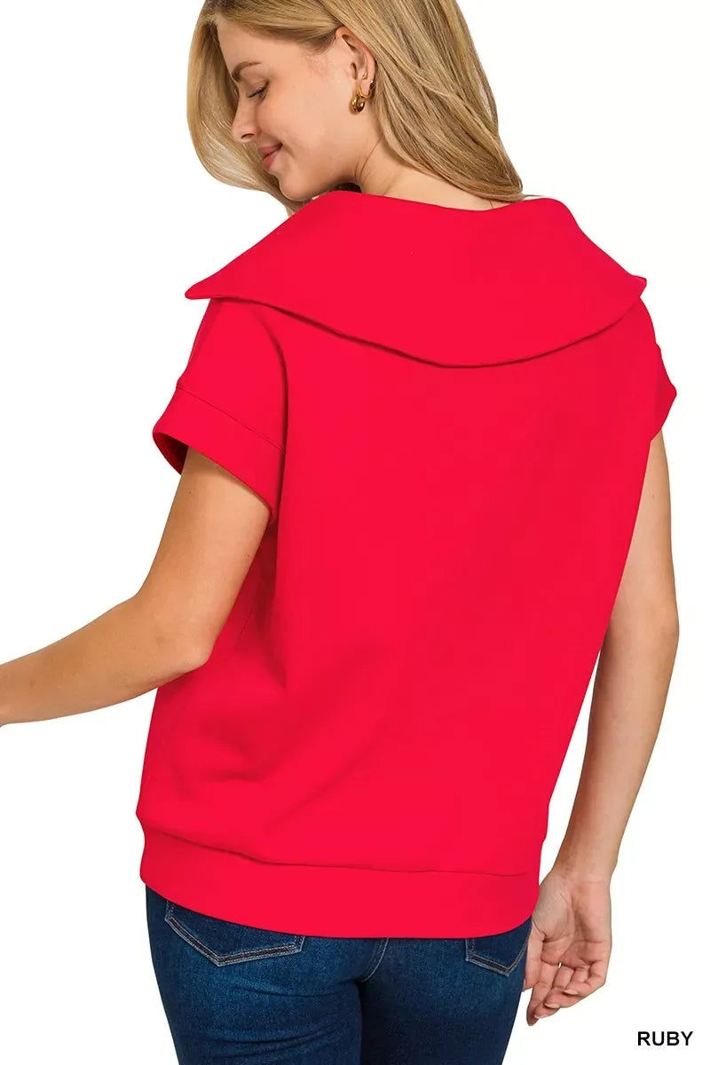 Zenana Scuba Half Zip Top - Trendsi - Flyclothing LLC