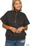 Zenana Full Size Scuba High Neck Half Zip Short Sleeve Top Plus Size - Trendsi - Flyclothing LLC