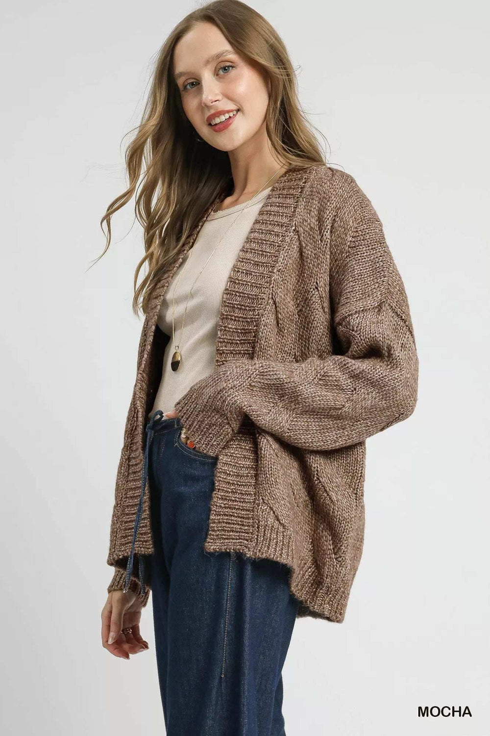 Umgee Chunky Cable Knit Open Front Cardigan - Trendsi - Flyclothing LLC