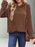 Double Take Textured Kangaroo Pocket Long Sleeve Hoodie - Trendsi - Flyclothing LLC
