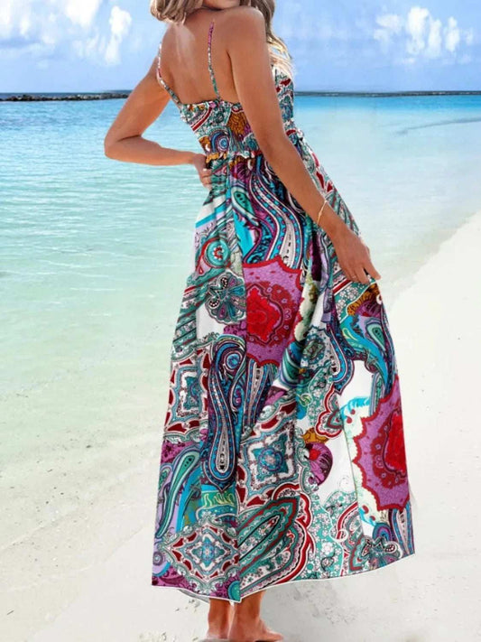 Printed Smocked Maxi Cami Dress - Trendsi - Flyclothing LLC
