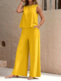 Round Neck Sleeveless Top and Wide Leg Pants Set - Trendsi - Flyclothing LLC