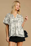 Umgee Full Size Floral Print Metallic Ruffle Blouse Plus Size - Trendsi - Flyclothing LLC