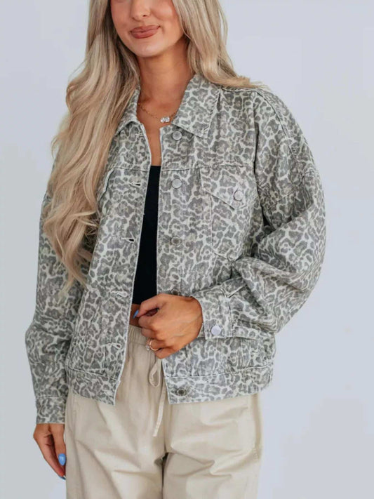 Leopard Button Up Denim Jacket - Trendsi - Flyclothing LLC