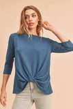 Aemi + Co Twist Front Round Neck 3/4 Sleeve T-Shirt - Trendsi - Flyclothing LLC