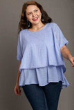 Umgee Full Size Eyelet Layered Short Sleeve Blouse Plus Size - Trendsi - Flyclothing LLC