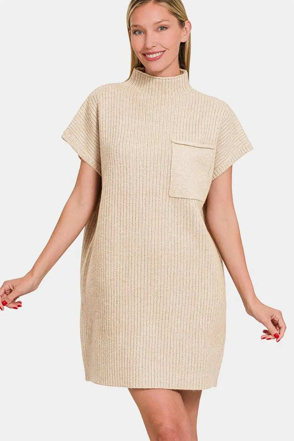 Zenana Short Sleeve Sweater Mini Dress - Trendsi - Flyclothing LLC