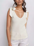 V-Neck Tie Shoulder Tank - Trendsi - Flyclothing LLC