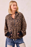 BiBi Leopard Print Waffle Half Zip Up Hoodie W Pocket - Trendsi - Flyclothing LLC