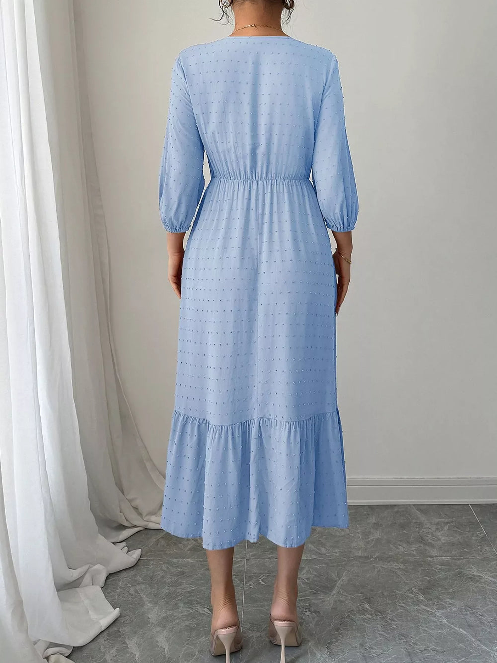 Swiss Dot Ruffle Hem Midi Dress - Trendsi - Flyclothing LLC