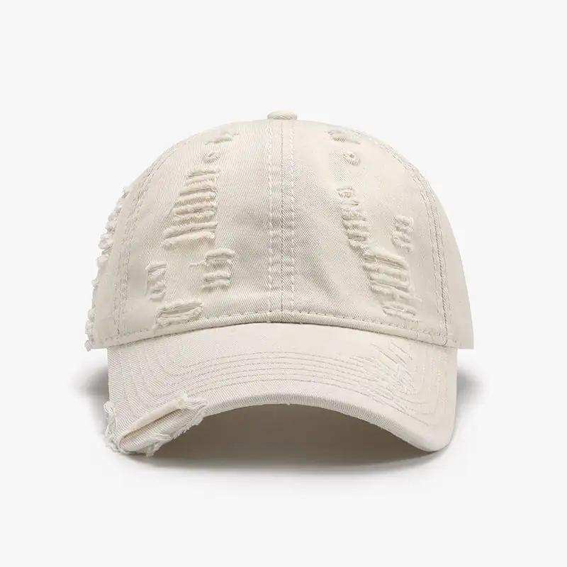 Distressed Adjustable Cotton Baseball Cap - Trendsi - Flyclothing LLC